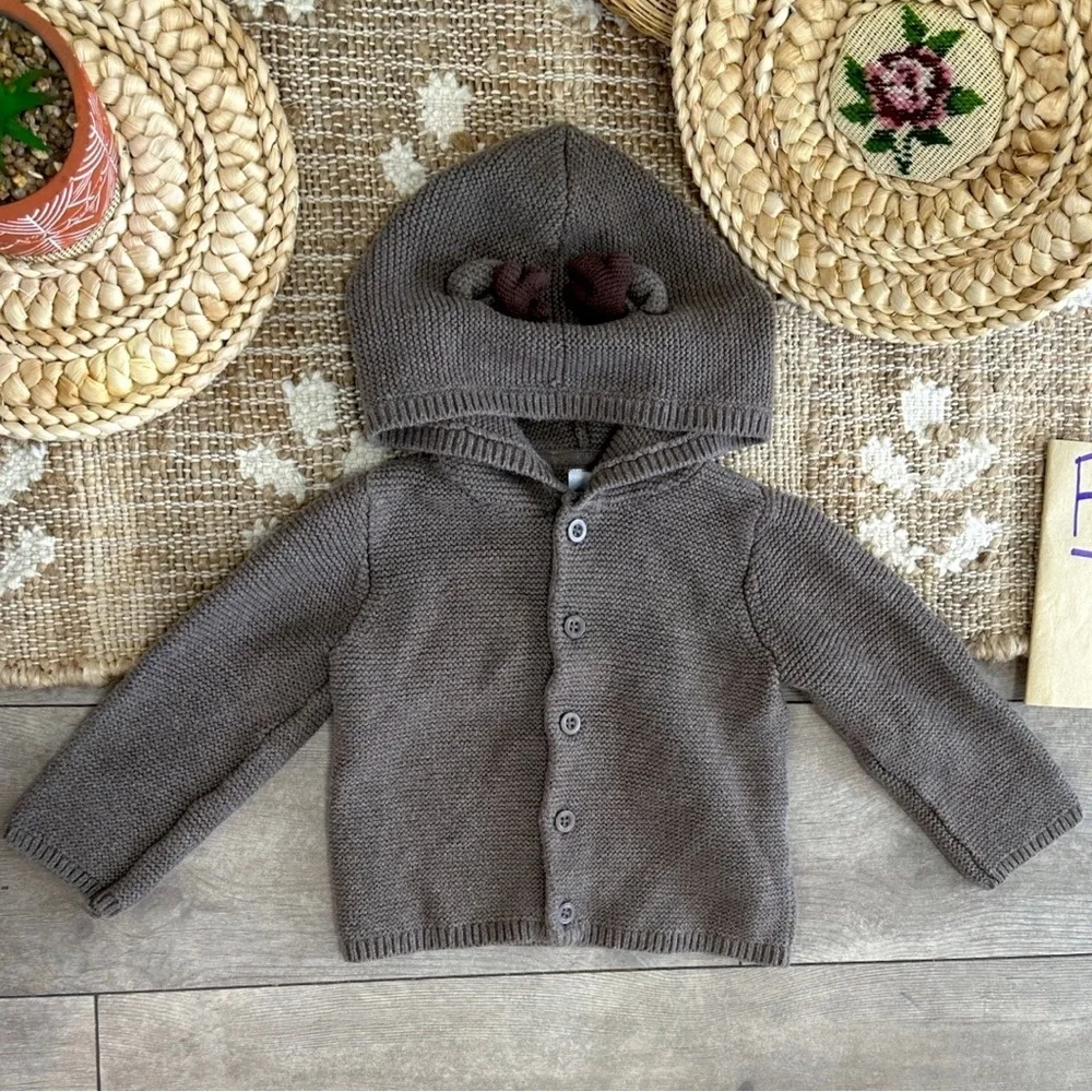 New Carter's Christmas Reindeer Hooded Thick Knit Cardigan  Jacket Sweater